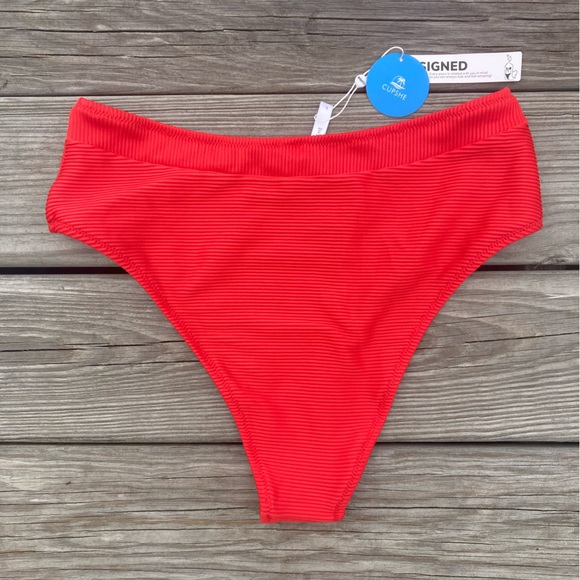 NWT Cupshe Red Ribbed High Waisted Bikini Bottoms - Picture 2 of 3